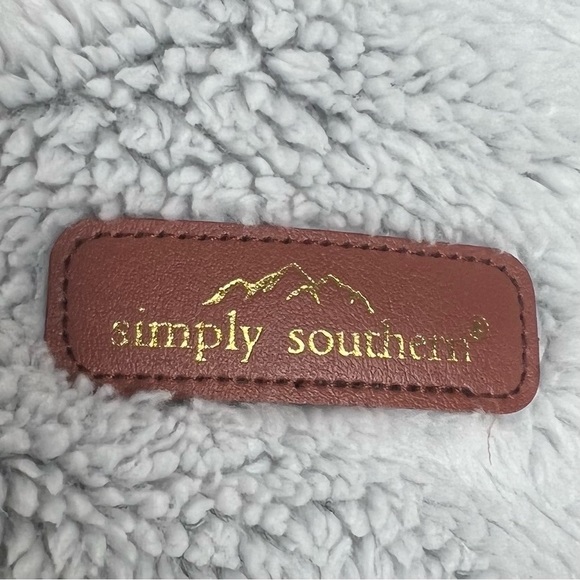 Simply Southern Pink & Gray Asymmetrical Button Collar Sherpa Pullover Size S - Picture 6 of 9